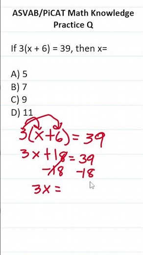 ASVAB/PiCAT Math Knowledge Practice Test Question: Solving Equations #acetheasvab with #grammarhero