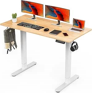 Sweetcrispy Electric Standing Desk, 55 x 24in Adjustable Height Electric Stand up Desk Standing Computer Desk Home Office Desk Ergonomic Workstation with 3 Memory Controller, Bamboo Texture