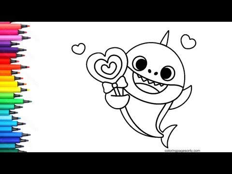 Baby Shark Holding Lollipop dibujo Drawing, Painting & Coloring For Kids and Toddlers_ Child Art