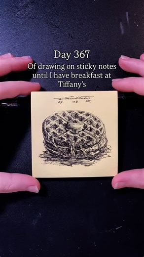 saultear ꧞ on Instagram: "😮‍💨Yuuummy. I’m hungry. Gimmie waffles. Happy day 367💃🏼 of drawing on sticky notes everyday We goin stroooooong WITH this banger of a song and BANGER of a sketch. I wanna eat it More yummy sketches to come at somepoint🫵 See thy self tomorrow mi lord🙂‍↕️ And wtf Instagram why can I only add 5 hashtags bestie wtf #art #artist #stickynotes #sketch #ink"