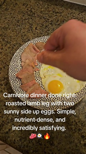 Simple carnivore dinner tonight: roasted lamb leg with two sunny side up eggs. High-protein, nutrient-dense animal foods that fuel energy, support fat loss, and keep you satisfied on the carnivore diet. 🥩🍳 #carnivore #MeatMode #carnivorediet