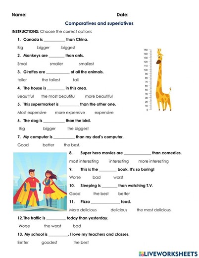 Superlatives and comparatives activity