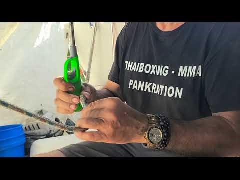 Fixing a frayed Main halyard. 