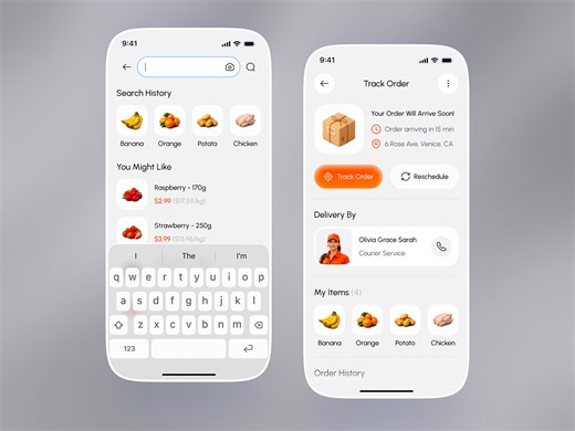 Search & Track Order Page - Food Delivery Mobile App