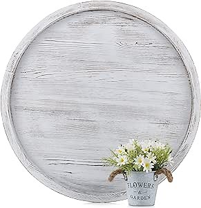24" x 24" Large Ottoman Tray: Hanobe Extra Large Rustic Round Wood Coffee Table Trays Farmhouse Circle Serving Tray Home Decor for Kitchen Counter
