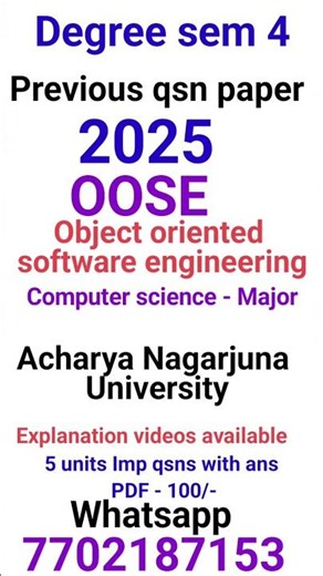 OOSE degree 4th sem old qsn paper 2025 #acharyanagarjuna object oriented software engineering