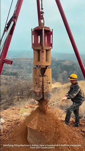 Satisfying Piling Machine in Action: How a Foundation is Built on a Mountain Farm (DIY Construction)