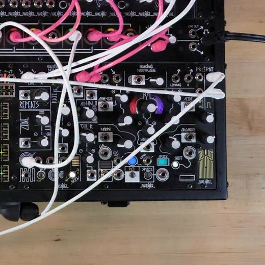 Activating MultiWAVE with Maths! The “Universal” aspect of New Universal Synthesizer System refers to the fact that these modules can interact with any voltage controlled module, instrument or interface, using standard CV and Gate connections over traditional patch cables. In this example, the Touch Gate output on a PrssPnt is connected to the Cycle input on Channel 4 of Maths, whose EOC output is patched to the Activate input on MultiWAVE. MultiWAVE’s Channel Index out is connected to the Span