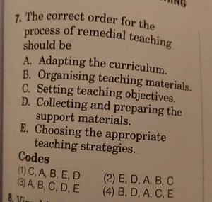 What is the correct order for the process of remedial teaching?... | Filo