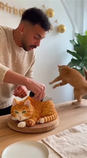 Cat Loses It Seeing Cake Twin! 😹🎂 This cat can’t handle seeing a cake that looks exactly like him — priceless reaction! #funnycat #catcake #catreaction #cuteanimals #catlover #viralvideo | Wildlife scene