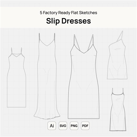 Slip Dress Vector CAD Flats – Adobe Illustrator Fashion Technical Drawing Templates - Etsy