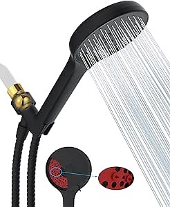 Hibbent Self-Cleaning Shower Head with Handheld, High Pressure 3 Spray Modes Showerhead Set, Powerful Shower Heads with 71'' Stainless Steel Hose, Adjustable Shower Bracket with Brass Joint, Black