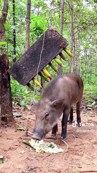 DIY Wild Boar Trap with Sharp Wooden Sticks