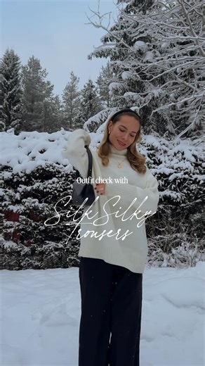 Ella | UGC & content creation on Instagram: "When you want comfy & chic 🖤 These silk trousers from @silksilky_official feel like pyjamas! Love styling them with cozy knits on cold days 🤍✨ Discount code: “EL25112502” 🖤 | gifted #silksilky #silksilkystyle #NaturalSilkExpert #outfitinspo #silkpants outfit inspiration, winter outfit, silk pants, winter fashion, outfit inspo"