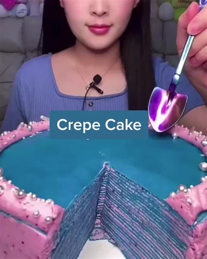 Crepe Cake 💙 ASMR Food #crepecakeasmr #crepecake #eatingshow #asmreating