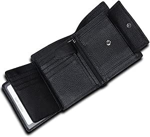 Wallet for Men With Coin Pocket RFID Leather Card Holder Big Trifold 3 ID Windows (Black Lichee Patten)