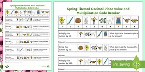 Spring-Themed Multiplication of Decimals Code Breaker Activity