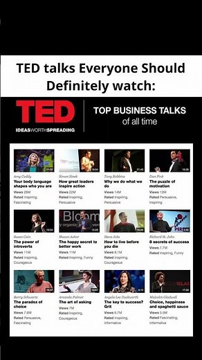 💭 TED Talks Everyone Should Watch #tedtalk #motivation #selfimprovement