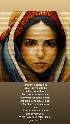 • Abraham and Hagar Abraham‘s concubine Hagar, the maid to his childless wife Sarah. God promised Abraham many descendants. Sarah was old so she gave Hagar to Abraham to conceive an heir. Did Abraham and Sarah disobeyed God? What happened after Hagar gave birth? 📖 Genesis 16:1-4 „ Now Sarai, Abram’s wife, had borne him no children. But she had an Egyptian slave named Hagar; so she said to Abram, “The Lord has kept me from having children. Go, sleep with my slave; perhaps I can build a family th