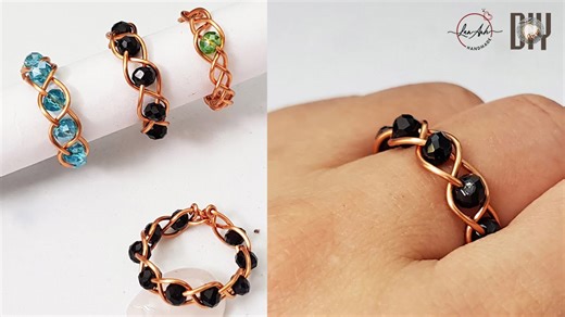 3 Strand Braid ring from copper wire and small crystal - How to make handmade jewelry 486