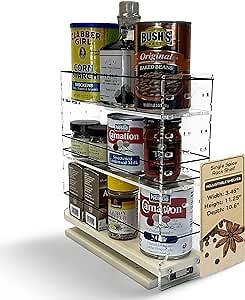 Vertical Spice Adjustable Spice Rack Drawer - Pull Out Cabinet Organizer - Kitchen and Pantry Organizers and Storage - Spice Caddy - 1 Drawer, 2 Upper Tier (3.45" W x 11.25" H x 10.6" D, Cream)