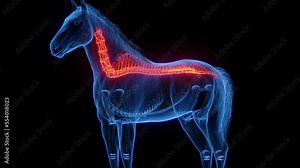 3D medical animation of a horse's spine