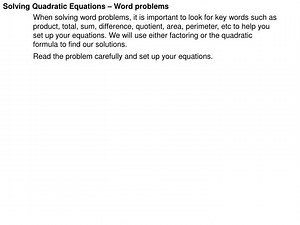 Solving Quadratic Equations – Word problems - SlideServe