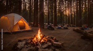 Embers and Evergreens: A Campfire's Embrace in the Forest