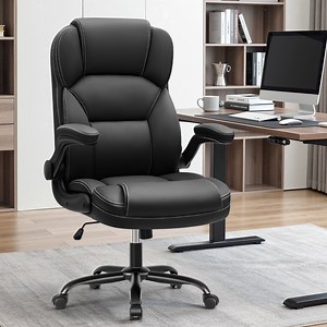 STACOO Executive Leather Office Chair, Ergonomic High-back Home Office Desk Chair with Adjustable Armrest and Lumbar Support, Black