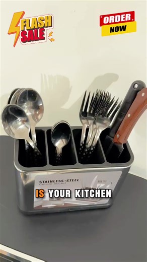 Keep your kitchen clean and organised with this modern stainless steel cutlery caddy. Designed with 4 divided compartments, it neatly stores knives, forks, spoons, and utensils while keeping them upright and easy to access. #kitchenessentials #cutleryorganizer #kitchenfinds #tiktokmademebuyit #sale