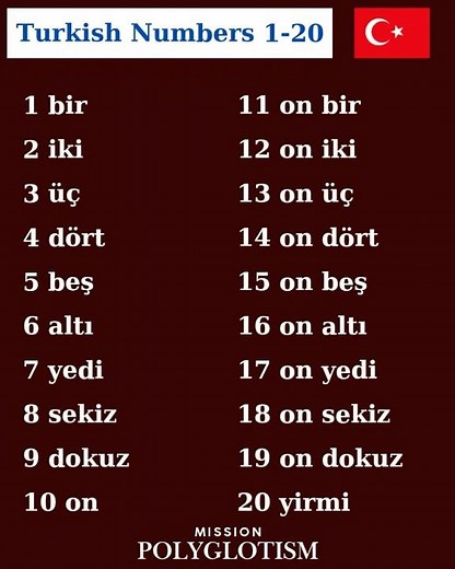 Turkish Numbers 1-20