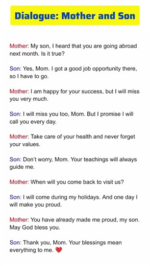 Dialogue Between Mother and Son Going Abroad | English Dialogue Writing | Spoken English Practice