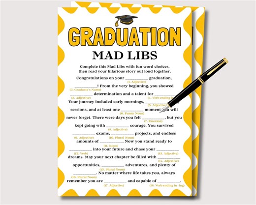 Graduation Mad Libs Game, Fun Printable Graduation Game for High School and College Graduation Party Game, Grad Party Game, Grad Libs - Etsy