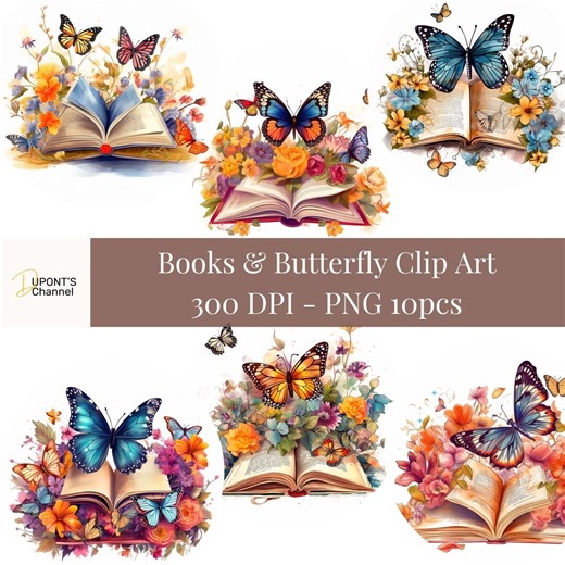 Butterfly & Book Clip Art: Seamless Patterns, DIY Crafts (digital Download) - Etsy Australia