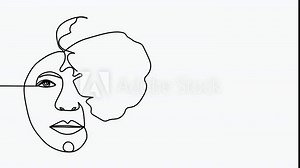 Continuous line drawing of Portrait of a Beautiful Woman's face. Beauty face with flowers line drawing art. Abstract minimal portrait continuous line. Woman with flower