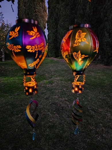Flickering Solar Lantern Metal Hot Air Balloon Spinner Garden Decor SELECT Style - Etsy
