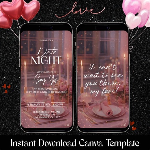 Animated Date Night Invite for Him, Romantic Dinner Text Invitation, Customizable Date Night Celebration, Canva Design, Instant Download - Etsy