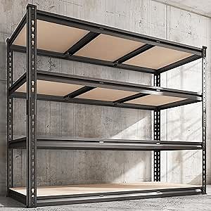 REIBII 48" W Garage Shelving Heavy Duty, 2000LBS Storage Shelves, 4 Tier Adjustable Metal Shelves for Garage Shelving Sturdy Industrial Shelf, Easy Assemble, 48" W x 60" H x 18" D