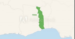 World Map Zoom In To Togo. Animation in 4K Video. Green Togo Territory On Blue and White World Map