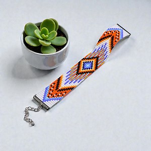 Native Geometric Beaded Cuff Bracelet, Beading Loom Seed Bead Bracelet, Handmade Wide Statement Jewelry - Etsy