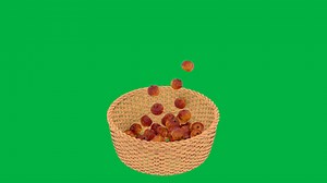 Download animated apple falling into basket in slow motion, green screen background, 3D. 4K animation for free