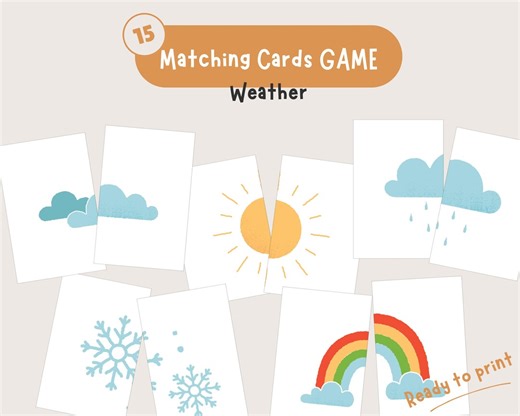 Weather Matching Cards: Set of 15, Preschool and Toddler Learning, Kids Game, Printable Activity, Download - Etsy