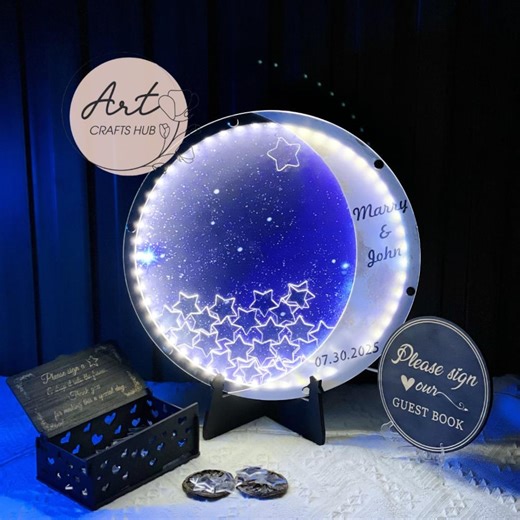 Celestial Wedding Guest Book Alternative With LED: Moon & Stars Decor, Celestial Wedding Guest Book, Starry Night Welcome Sign - Etsy
