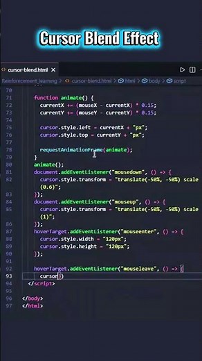Blend Cursor Effect using HTML CSS JavaScript | Complete Js Course #shorts