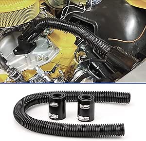 36" Stainless Steel Radiator Hose Flexible Coolant Hose Kit Universal Water Hoses Adapter With 2Pcs Chrome Caps (Black)