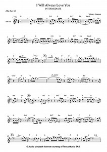 I Will Always Love You (Intermediate Level, Alto Sax) (Whitney Houston) - Saxophone Sheet Music