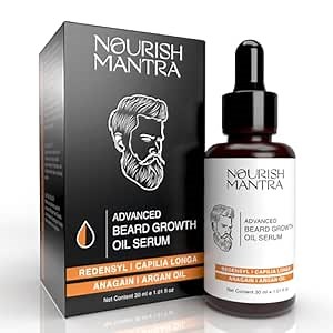 NOURISH MANTRA - Advanced Beard Growth Oil Serum | Made with Redensyl, Capilia Longa, Argan Oil, Vitamin E and Jojoba Oil for Fuller, Thicker & Healthier Beard Growth | Beard Oil Serum For Men | 30 ml