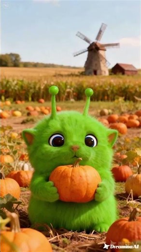 Alien Cat Found a Pumkin Field #aianimation #aicat #aliencat #halloween #cute #memes #funnycats