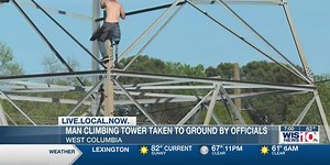 Man with prosthetic leg who climbed transmission tower in West Columbia is brought down safely