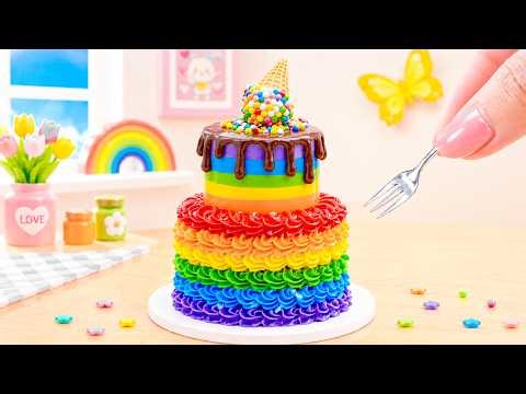 How to Make Mini Rainbow Ice Cream Cake 🌈 Chocolate Drip Dessert Decorating Ideas 🍦✨